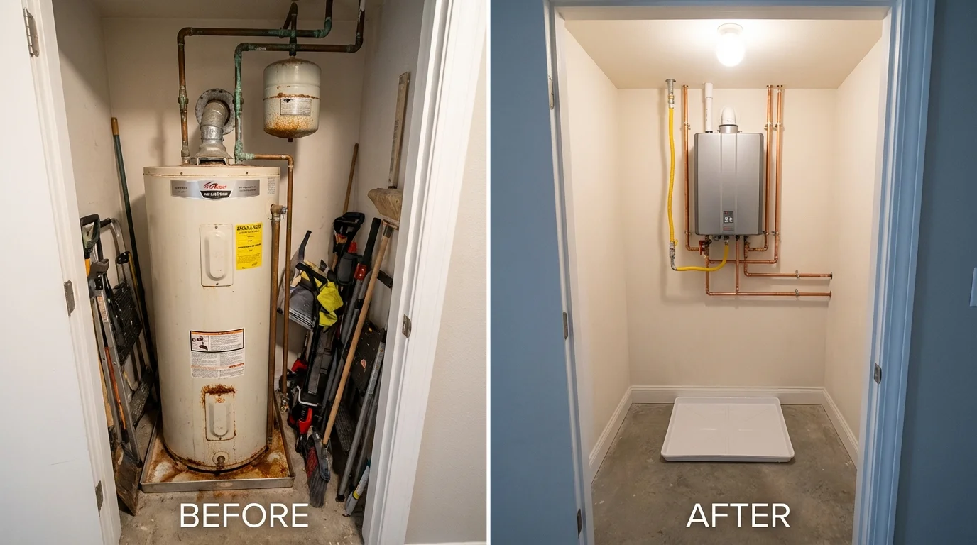 Tank water heater versus wall-mounted tankless unit comparison for Fraser, MI homeowners