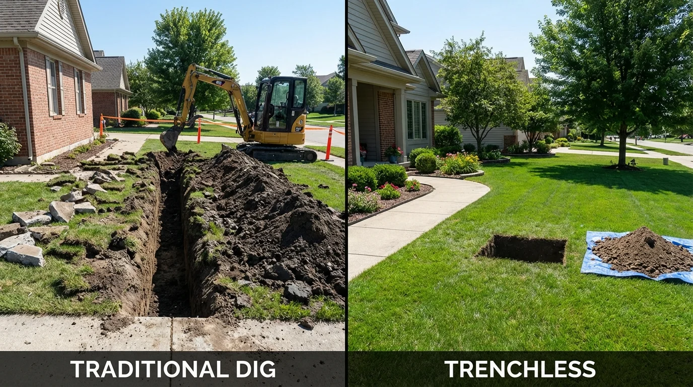 Trenchless sewer repair with minimal yard damage versus traditional excavation in Fraser, MI